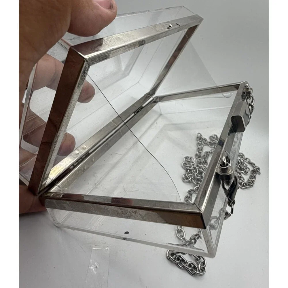 👜Clear Box Hard Case Crossbody Bag | Women's Small | Silver Chain Strap & Clasp